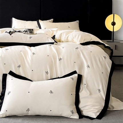 91家纺网 家纺一手货源 找家纺 （总）宇航家纺 2025新款水洗真丝天丝四件套刺绣爱心蝴蝶结系列