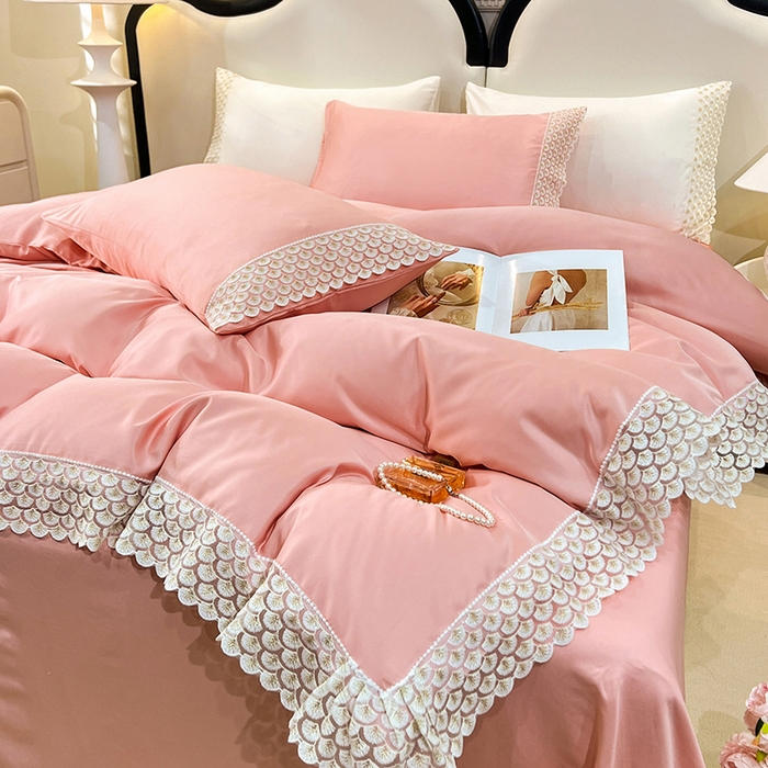 91家纺网 家纺一手货源 找家纺 艾米家居 2025水洗真丝鱼鳞边艾琳系列 艾琳豆沙