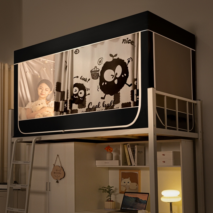 91家纺网 家纺一手货源 找家纺 博诺 2024新款99%加厚涂银层遮光卡通学生蚊帐 小煤球