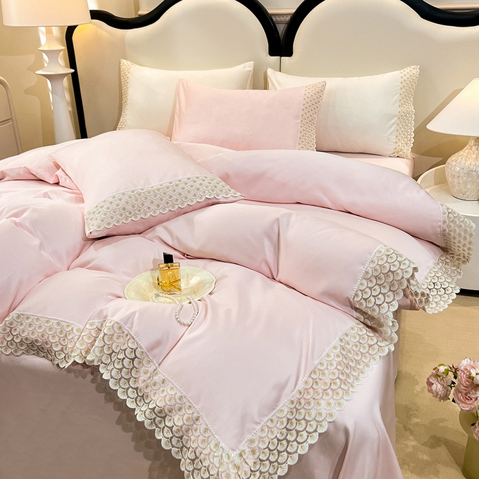 91家纺网 家纺一手货源 找家纺 艾米家居 2025水洗真丝鱼鳞边艾琳系列 艾琳粉