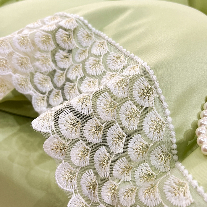 91家纺网 家纺一手货源 找家纺 艾米家居 2025水洗真丝鱼鳞边艾琳系列 艾琳水绿