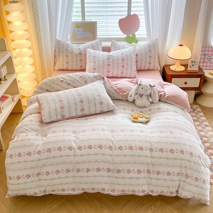 妖妖家纺 2024新款超柔软糯水洗云朵棉印花四季款四件套 花季