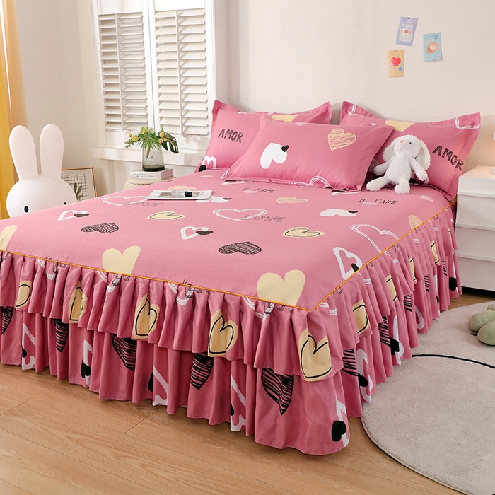 91家纺网 家纺一手货源 找家纺 艾橙 2024新款140克植物羊绒双边单床裙 元气心情