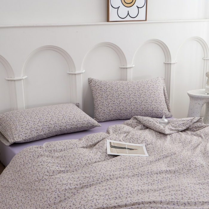 91家纺网 家纺一手货源 找家纺 恋尚羽家纺 2025新款A类母婴级印花全棉针织棉四件套 小碎花-紫