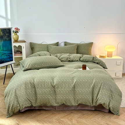 爱思佳 2024新款A类母婴全棉双层纱印花四件套直播热卖系列-系列一 焦绿