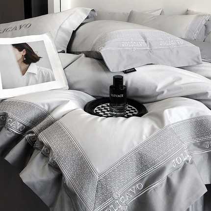 91家纺网 家纺一手货源 找家纺 （总）【2024高端奢品】A类母婴级100支长绒棉四件套重工刺绣轻奢风拼接款澳棉简约床上用品  