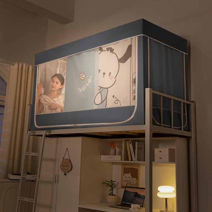 91家纺网 家纺一手货源 找家纺 博诺 2024新款99%全涂层遮光卡通学生蚊帐 幸运狗