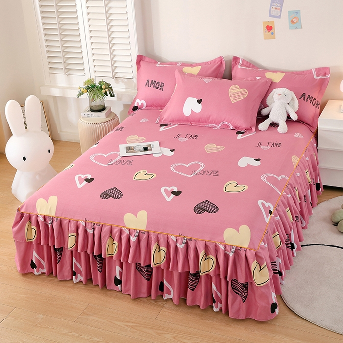 91家纺网 家纺一手货源 找家纺 艾橙 2024新款140克植物羊绒双边单床裙 元气心情