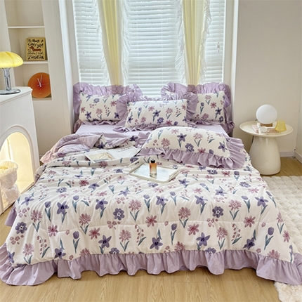 91家纺网 家纺一手货源 找家纺 仟网汇 2024新款韩版糯糯棉花边夏被四件套田园法式 艾薇儿