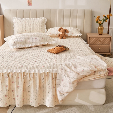 91家纺网 家纺一手货源 找家纺 （总）恋尚 2024新款小竺棉印花夹棉床笠式单床裙