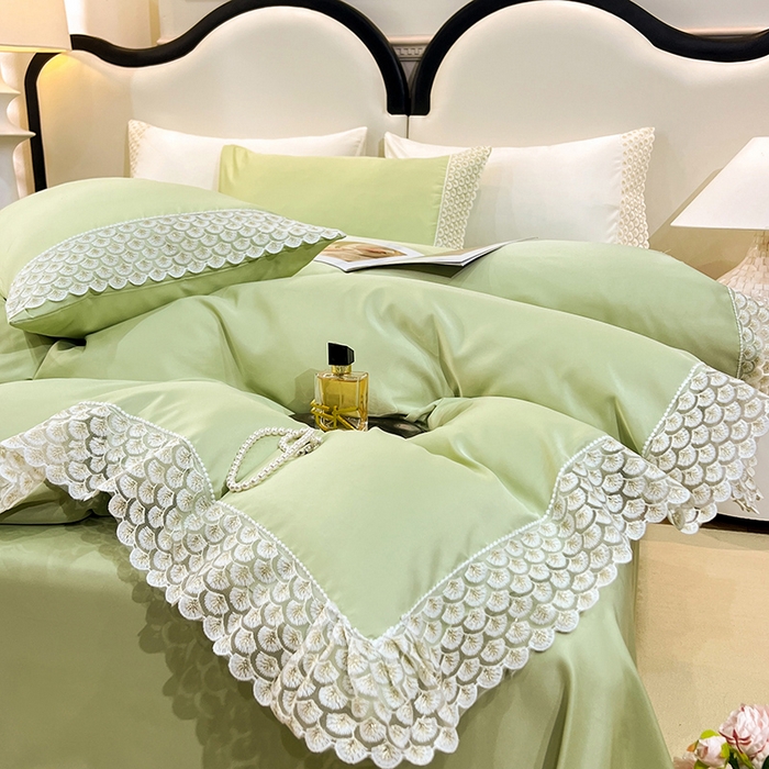 91家纺网 家纺一手货源 找家纺 艾米家居 2025水洗真丝鱼鳞边艾琳系列 艾琳水绿