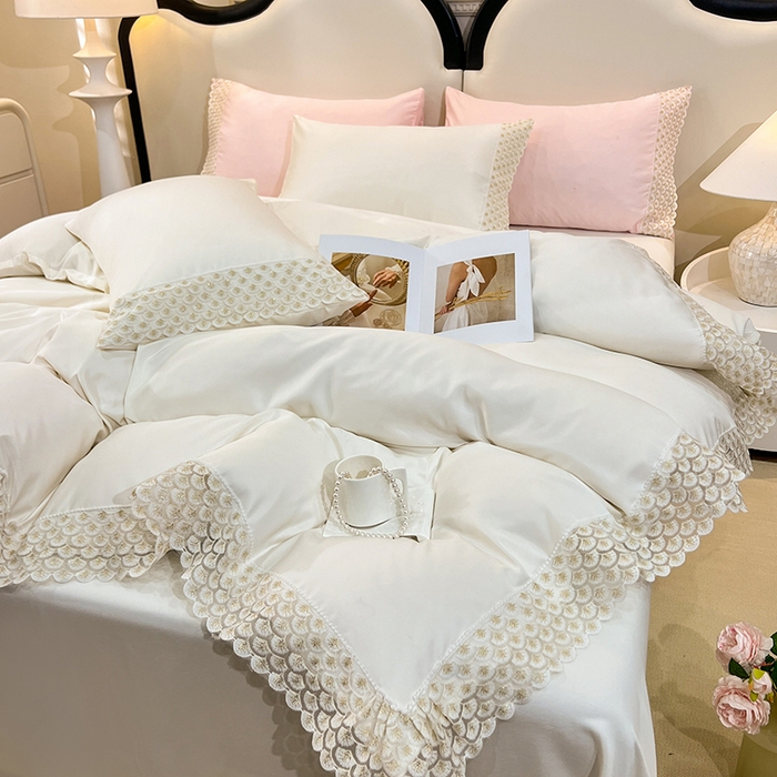 91家纺网 家纺一手货源 找家纺 艾米家居 2025水洗真丝鱼鳞边艾琳系列 艾琳白