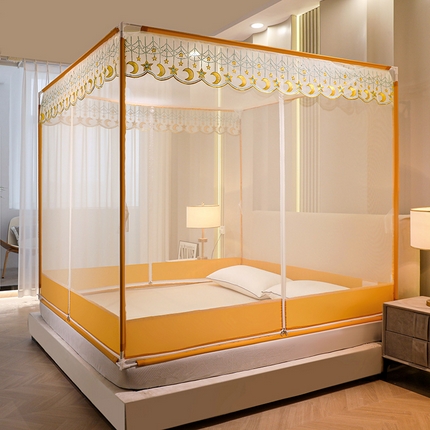 博诺蚊帐 2024新款全底刺绣顶方 坐床蚊帐 明黄色