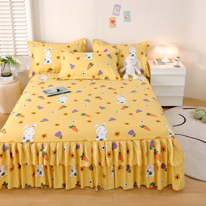 91家纺网 家纺一手货源 找家纺 艾橙 2024新款140克植物羊绒双边单床裙 甜美春光