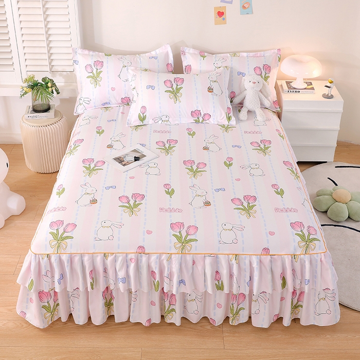 91家纺网 家纺一手货源 找家纺 艾橙 2024新款140克植物羊绒双边单床裙 爱伊菲兔