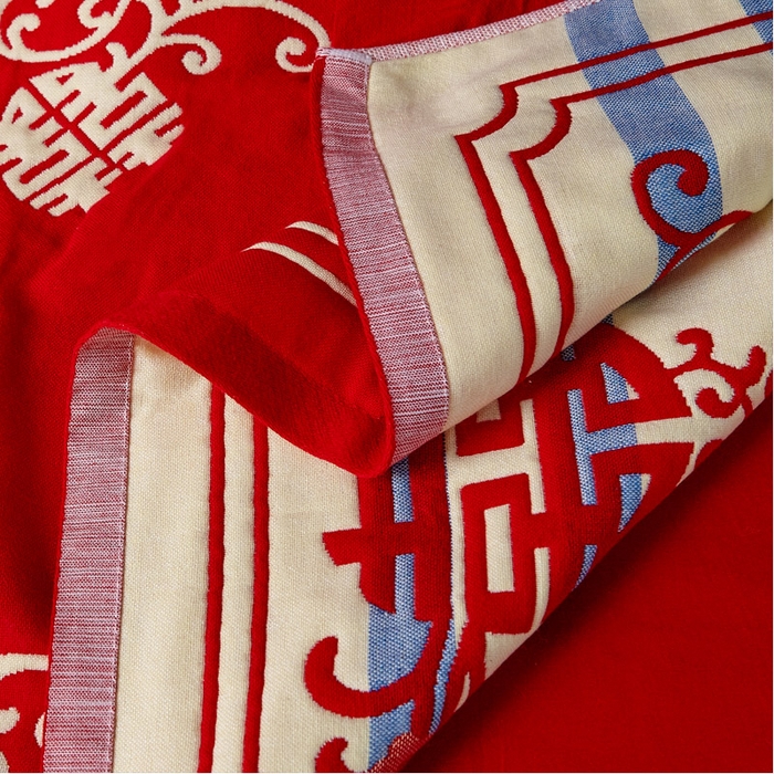 91家纺网 家纺一手货源 找家纺 朴尔家纺-毛巾被 2024年婚庆系列大红四层纱布枕巾 喜气洋洋 52*78/对