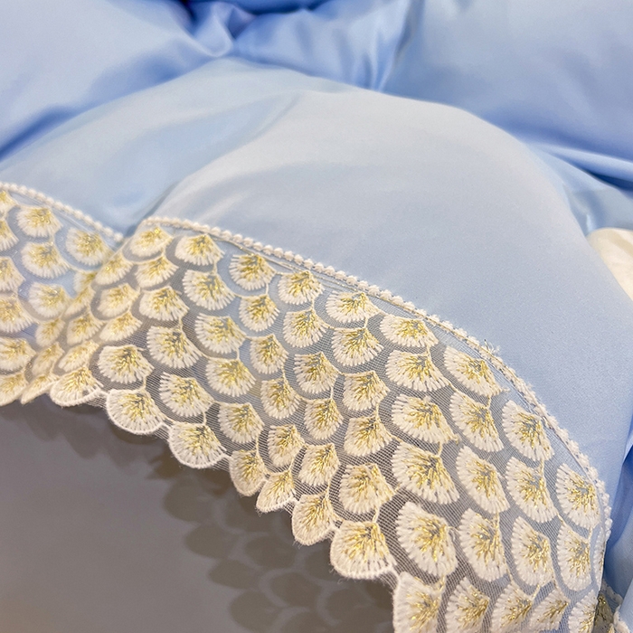 91家纺网 家纺一手货源 找家纺 艾米家居 2025水洗真丝鱼鳞边艾琳系列 艾琳天蓝