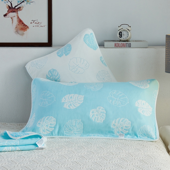 91家纺网 家纺一手货源 找家纺 朴尔2024新款六层纱布全棉循环小花型枕巾50*80cm一对 芭蕉情缘兰枕巾