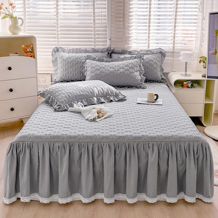 91家纺网 家纺一手货源 找家纺 （总）恋尚 2024新款纯色小竺棉夹棉床笠式单床裙-布丁