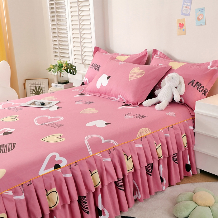 91家纺网 家纺一手货源 找家纺 艾橙 2024新款140克植物羊绒双边单床裙 元气心情