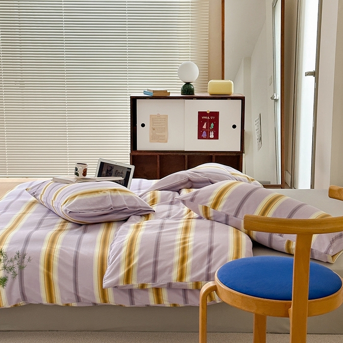 91家纺网 家纺一手货源 找家纺 恋尚羽家纺 2025新款A类母婴级印花全棉针织棉四件套 多彩条