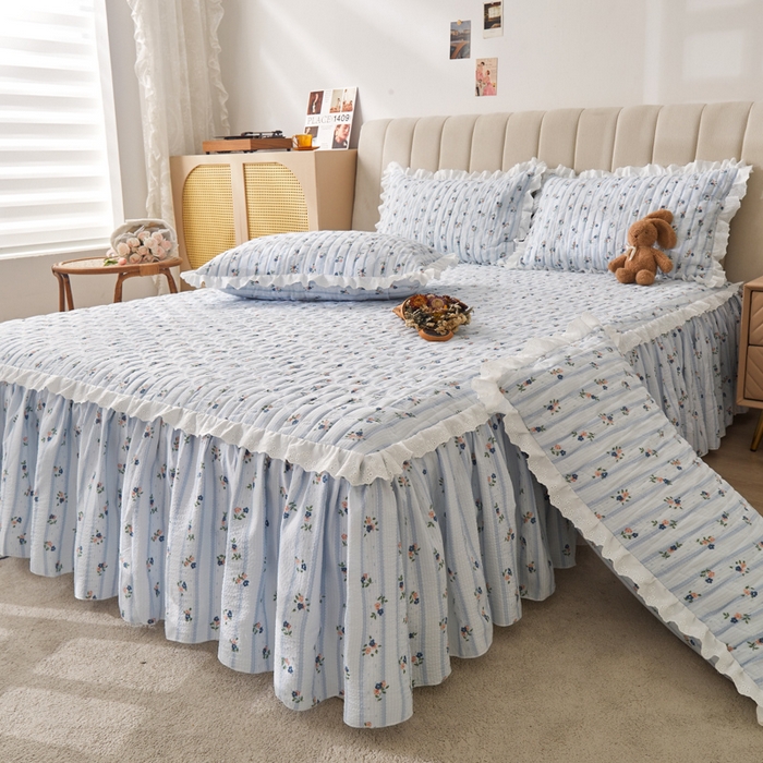 91家纺网 家纺一手货源 找家纺 恋尚 2024新款小竺棉印花夹棉床笠式单床裙 婧芬