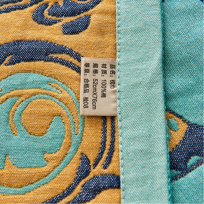 91家纺网 家纺一手货源 找家纺 朴尔毛巾被 2024年民族风彩棉系列四层纱布枕巾 印象派绿52*78cm/一对