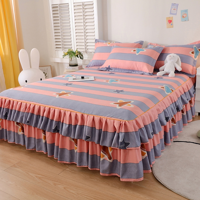 91家纺网 家纺一手货源 找家纺 艾橙 2024新款140克植物羊绒双边单床裙 浪漫星河