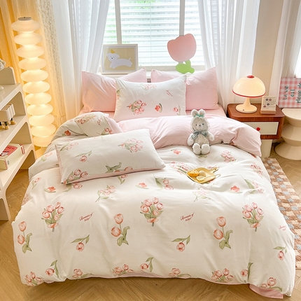 妖妖家纺 2024新款超柔软糯水洗云朵棉印花四季款四件套 浪漫花开