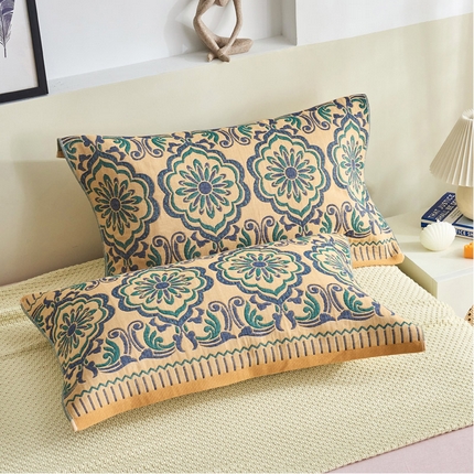 91家纺网 家纺一手货源 找家纺 （总）朴尔毛巾被 2024年民族风彩棉系列四层纱布枕巾