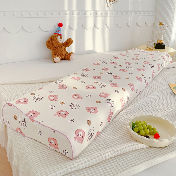 91家纺网 家纺一手货源 找家纺 良佐生活 2024新款全棉贡缎双人乳胶枕枕套 饼干熊粉