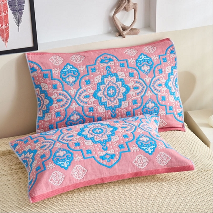 91家纺网 家纺一手货源 找家纺 （总）朴尔毛巾被 2024年民族风彩棉系列四层纱布枕巾