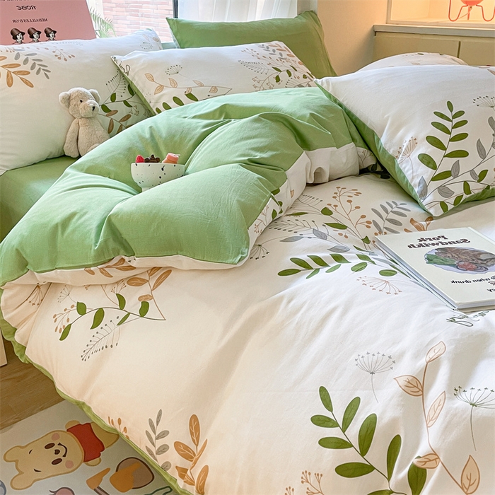 91家纺网 家纺一手货源 找家纺 798家纺 2025新款全棉13070印花四件套 绿意