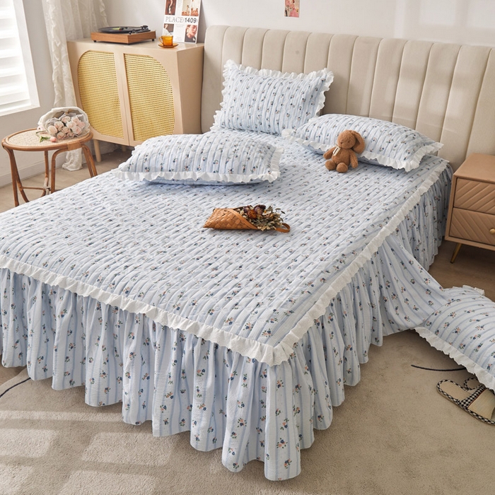 91家纺网 家纺一手货源 找家纺 恋尚 2024新款小竺棉印花夹棉床笠式单床裙 婧芬