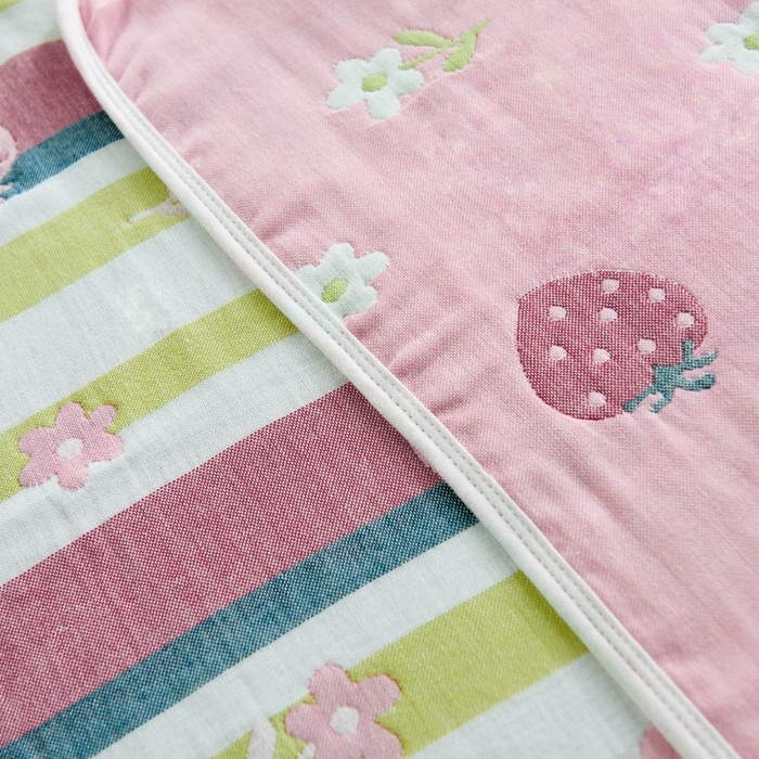 91家纺网 家纺一手货源 找家纺 朴尔2024新款六层纱布全棉循环小花型枕巾50*80cm一对 甜甜草莓粉枕巾