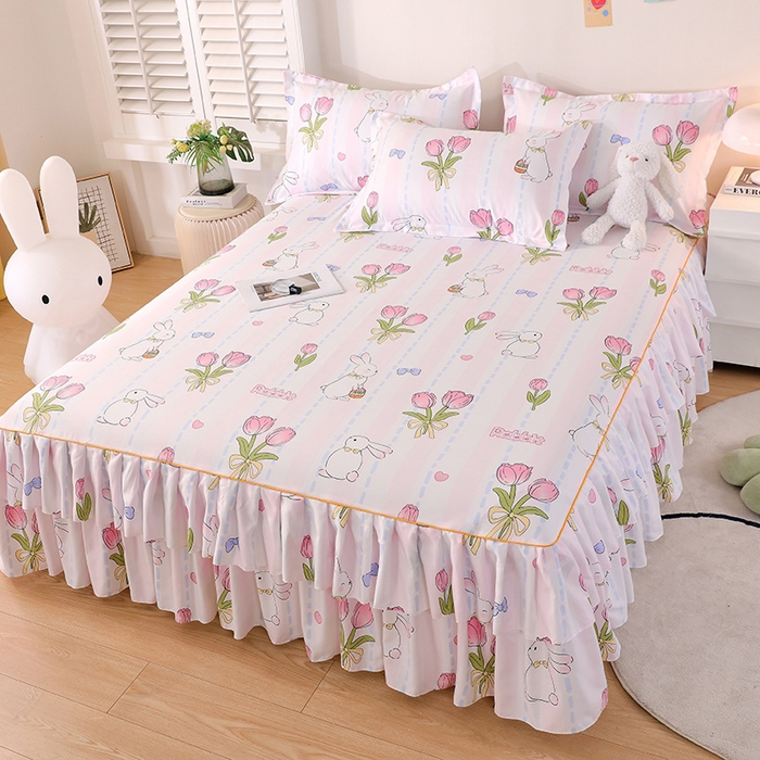 91家纺网 家纺一手货源 找家纺 艾橙 2024新款140克植物羊绒双边单床裙 爱伊菲兔