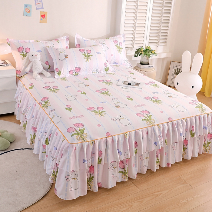 91家纺网 家纺一手货源 找家纺 艾橙 2024新款140克植物羊绒双边单床裙 爱伊菲兔