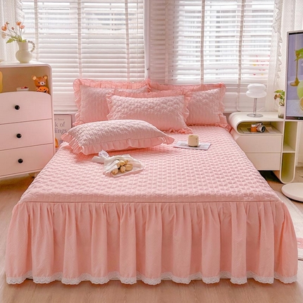 91家纺网 家纺一手货源 找家纺 （总）恋尚 2024新款纯色小竺棉夹棉床笠式单床裙-布丁