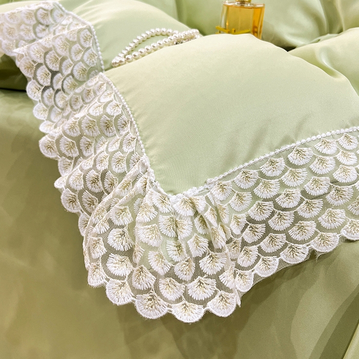 91家纺网 家纺一手货源 找家纺 艾米家居 2025水洗真丝鱼鳞边艾琳系列 艾琳水绿