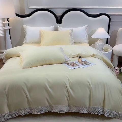 91家纺网 家纺一手货源 找家纺 艾米家居 2025水洗真丝鱼鳞边艾琳系列 艾琳黄