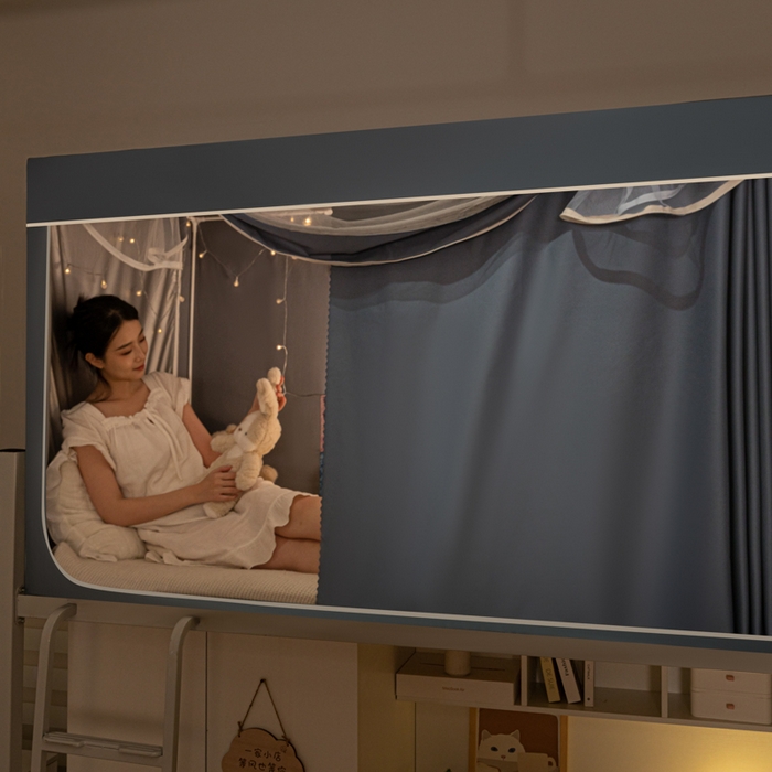 91家纺网 家纺一手货源 找家纺 博诺 2024新款99%全涂层遮光卡通学生蚊帐 雾霾蓝