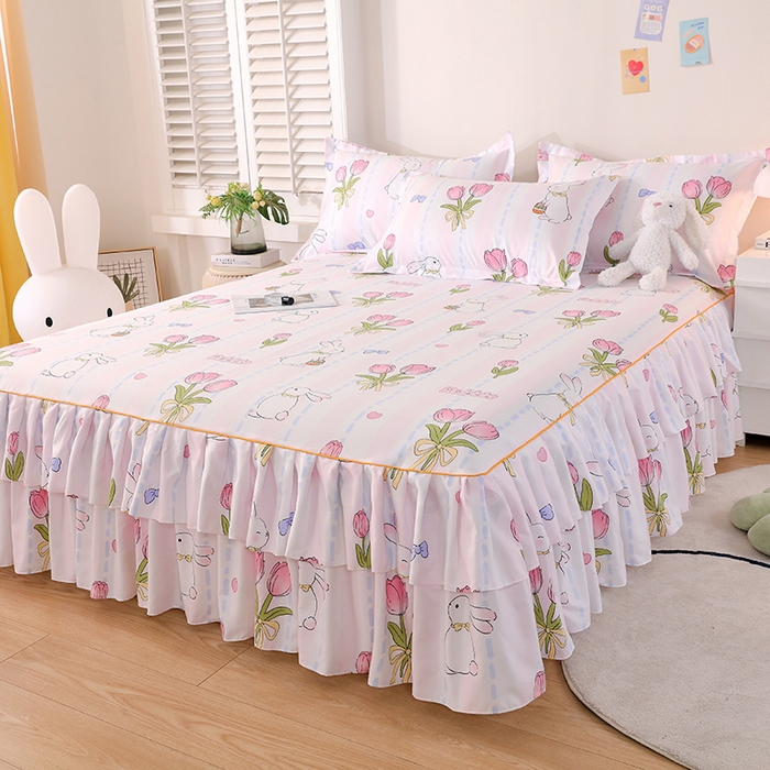 91家纺网 家纺一手货源 找家纺 艾橙 2024新款140克植物羊绒双边单床裙 爱伊菲兔