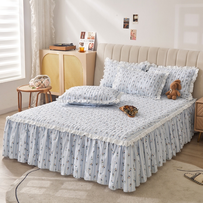 91家纺网 家纺一手货源 找家纺 恋尚 2024新款小竺棉印花夹棉床笠式单床裙 婧芬