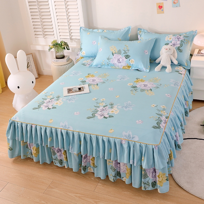 91家纺网 家纺一手货源 找家纺 艾橙 2024新款140克植物羊绒双边单床裙 晨园幽香