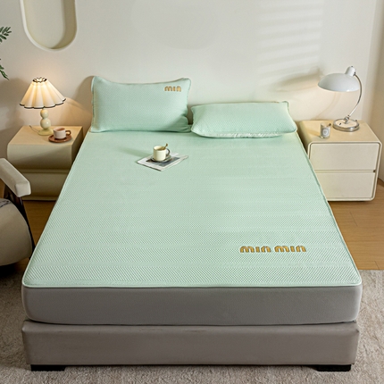 91家纺网 家纺一手货源 找家纺 莱登卡奴 24新款A类抗菌刺绣款冰豆豆凉席床笠款 豆豆床笠-浅绿