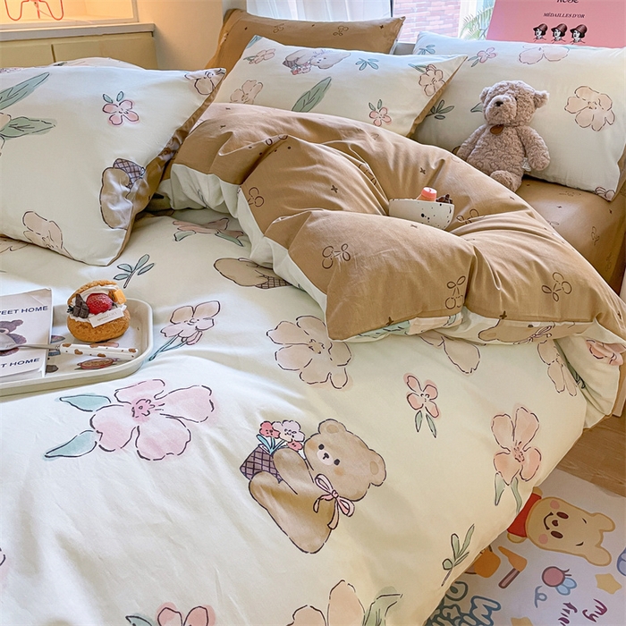 91家纺网 家纺一手货源 找家纺 798家纺 2025新款全棉13070印花四件套 花朵熊