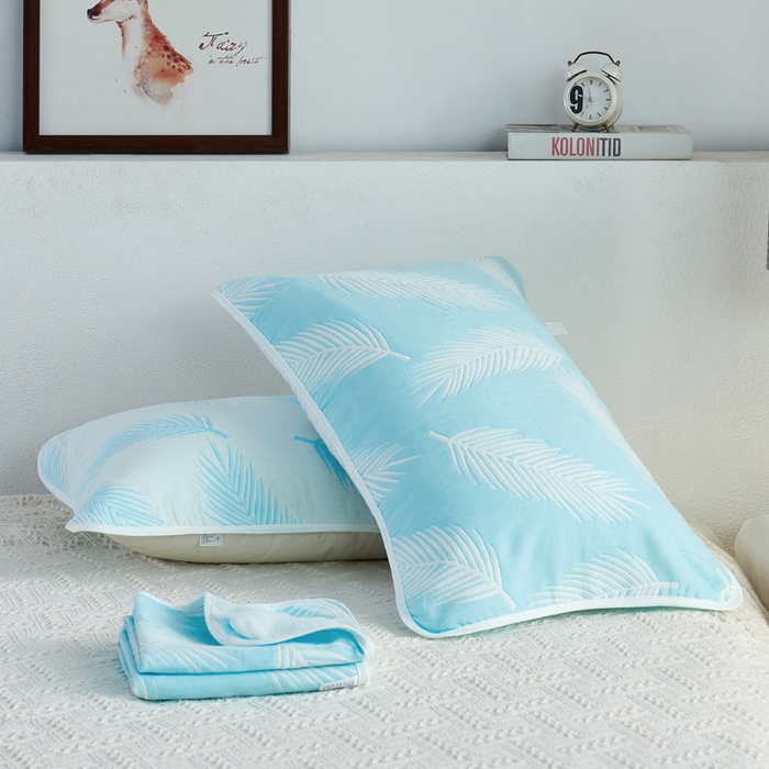 91家纺网 家纺一手货源 找家纺 朴尔2024新款六层纱布全棉循环小花型枕巾50*80cm一对 羽魅兰枕巾