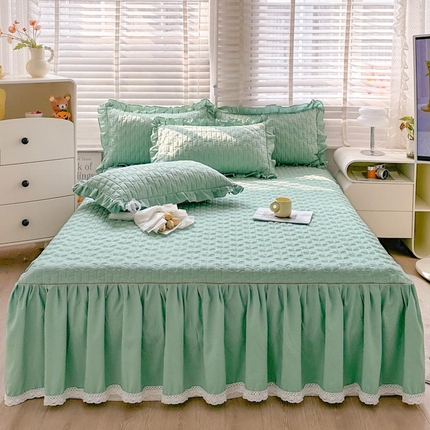 91家纺网 家纺一手货源 找家纺 （总）恋尚 2024新款纯色小竺棉夹棉床笠式单床裙-布丁