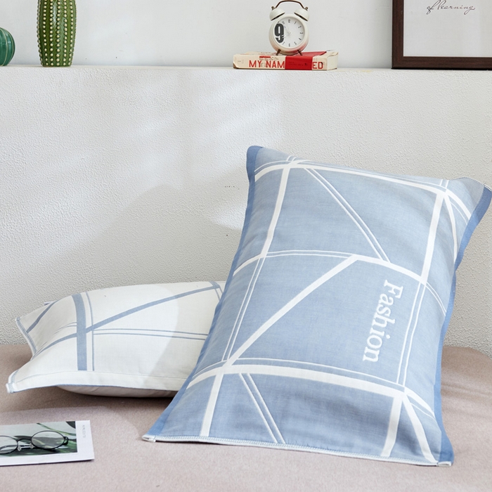 91家纺网 家纺一手货源 找家纺 朴尔2024新款六层纱布全棉循环小花型枕巾50*80cm一对 简约兰