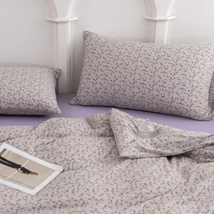 91家纺网 家纺一手货源 找家纺 恋尚羽家纺 2025新款A类母婴级印花全棉针织棉四件套 小碎花-紫